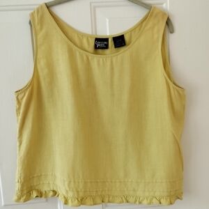 Crossing Pointe Linen Butter Yellow Ruffled Sleeveless Top XL Vacation Boho